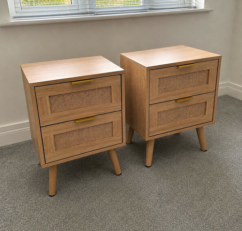 Wood rattan bedside tables - wood,
