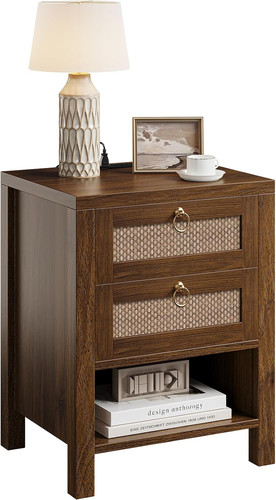 Boho rattan nightstand - nightstand, with