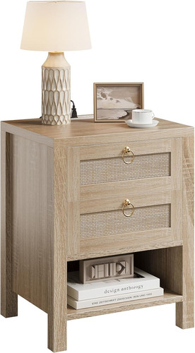 Boho rattan nightstand with - rattan,
