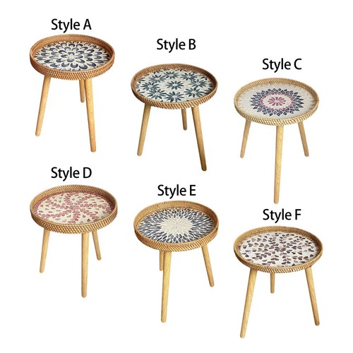 Round rattan side - rattan, table,