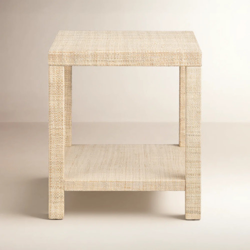 Woven raffia square end table - woven,