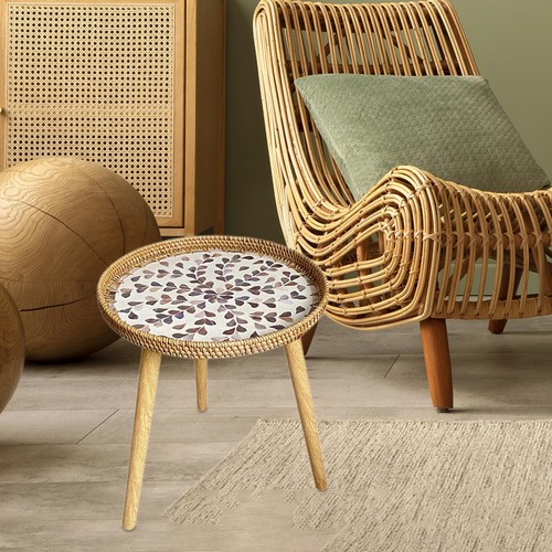 Round rattan side table - rattan,