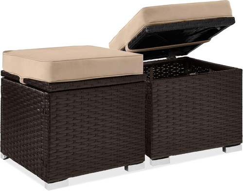Set brown wicker ottomans - set,