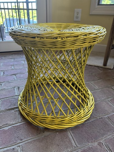 Vintage yellow wicker - yellow, stool